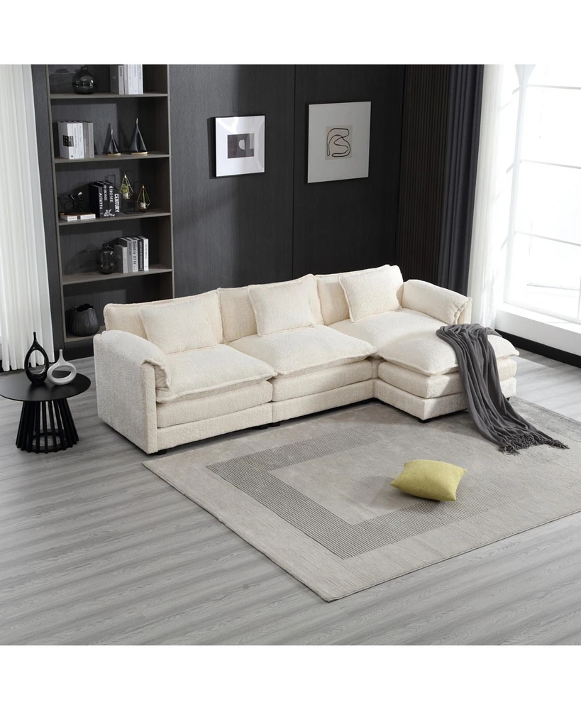 Modern Large boucle Fabric L-Shape Sectional Chenille fabric, movable pedals, detachable armrests, oversized three-seat Sofa