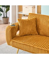White Corduroy Sofa with Pillows