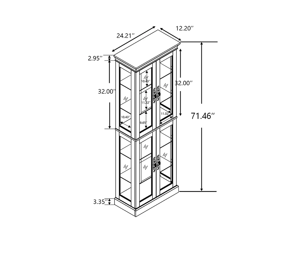 Lighted Glass Curio Display Cabinet, Display Cabinet, Glass Storage Cabinet Glass Wine cabinet Wood Frame Toy Display for Living Room, Kitchen, Pantry
