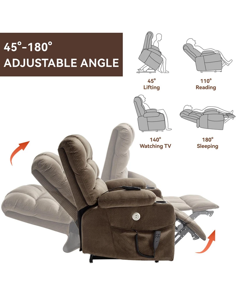 Chenille Power Lift Recliner with Vibration Massage and Lumbar Heating
