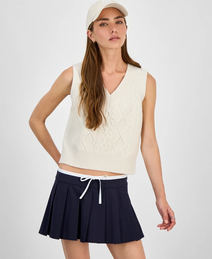 Hooked Up by Iot Juniors' Cable-Knit Sweater Vest