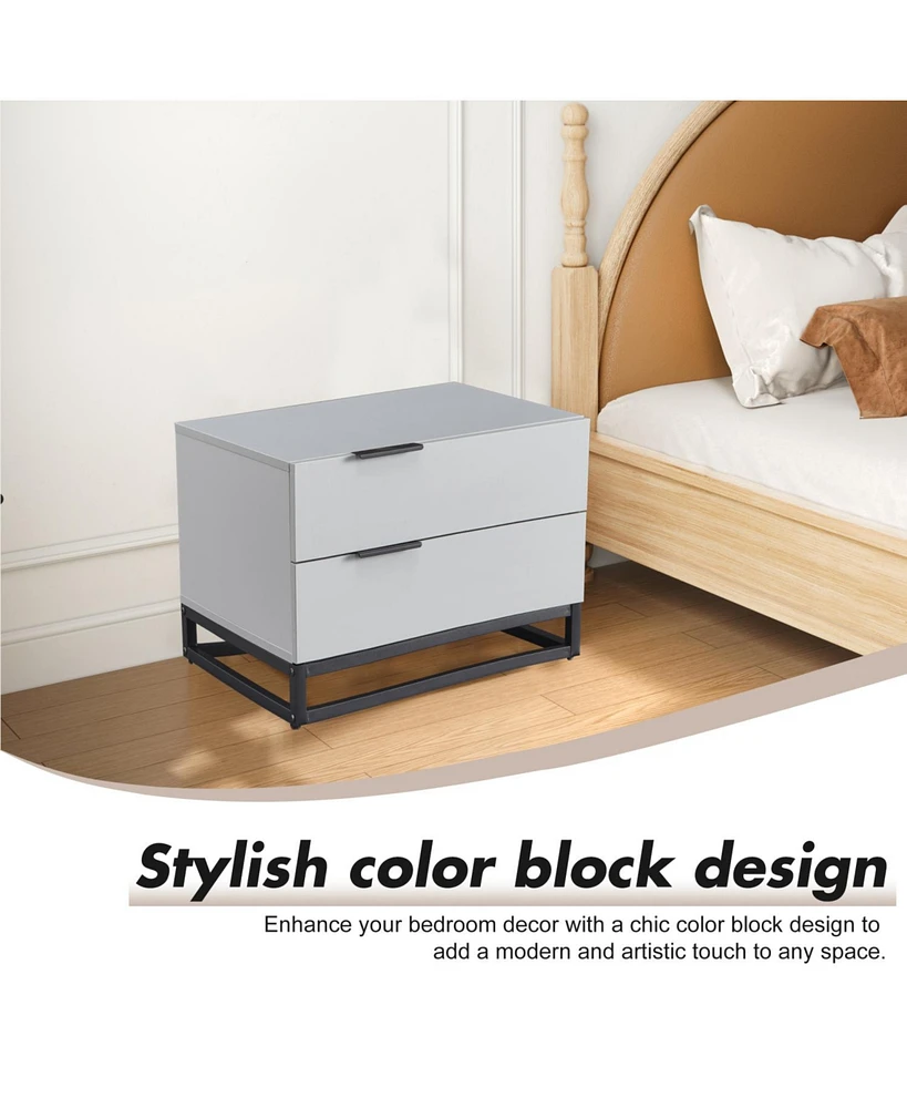 Grey Nightstand with 2 Drawers for Closet, Bedroom, or Entryway