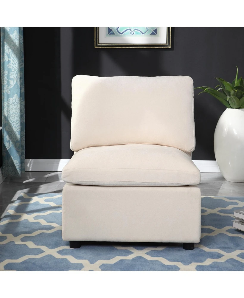 Modern Upholstered Middle Module for Modular Sectional,Sectional Sofa Couch Accent Armless Chair, Chenille Beige