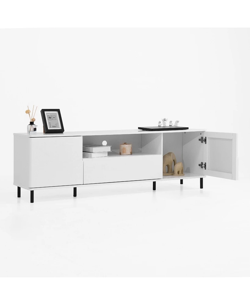 Modern Tv Console, Tv Stand, Entertainment Center with Storage Shelves, Tv Cabinet for Living Room, Bedroom, Cloud White 63x15.74x19.68 inch