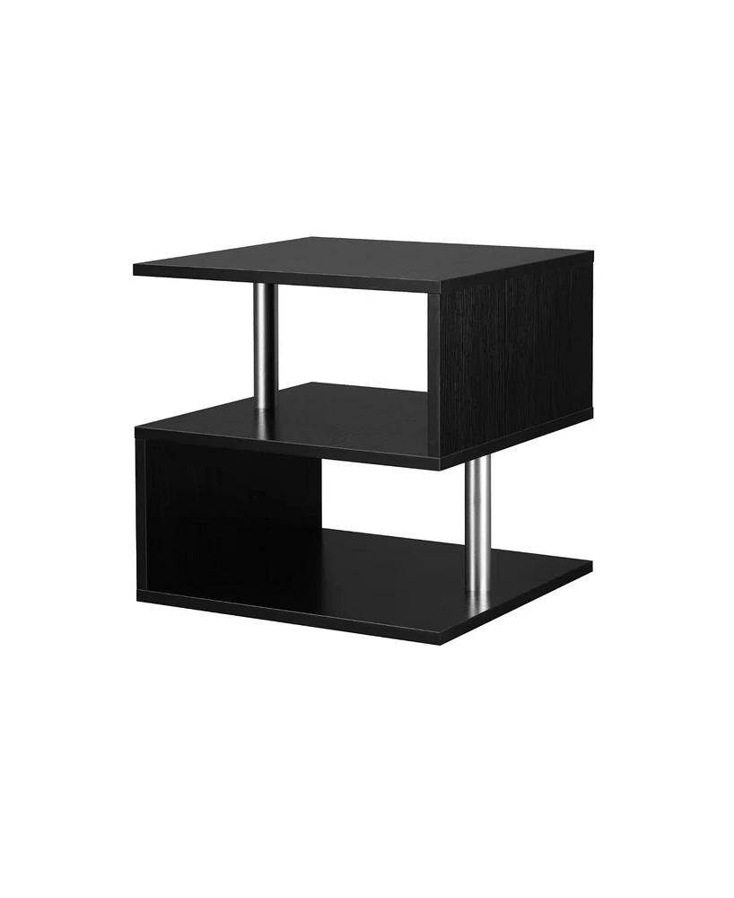 Coffee Tables for Living Room Modern Black Coffee Table with S-Shaped 3 Tiers Open Storage Shelf Matte Center Sofa Tea Table for Home Office Furniture