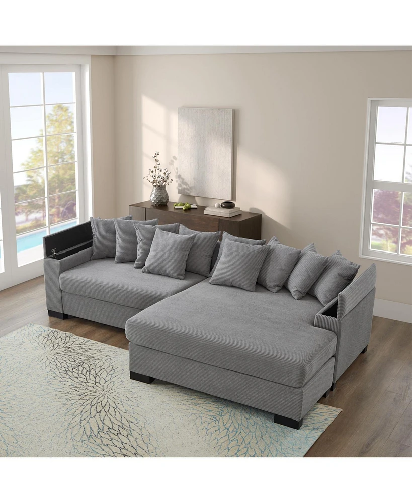 Luxury Corduroy Sectional Sofa with Convertible Chaise