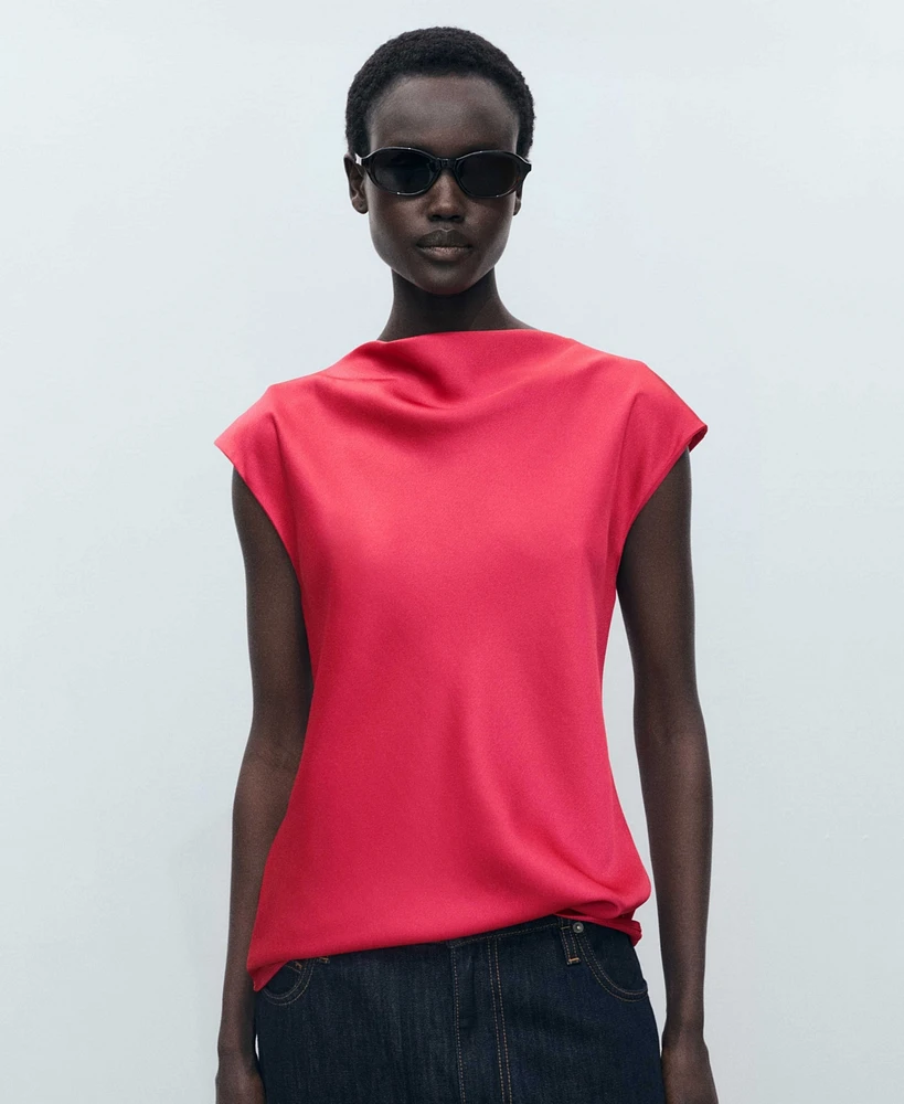 Mango Women's Draped Neck Satin Blouse