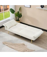 79 inch corduroy sofa bed, foldable double sofa bed with folding armrests, suitable for living rooms and small spaces
