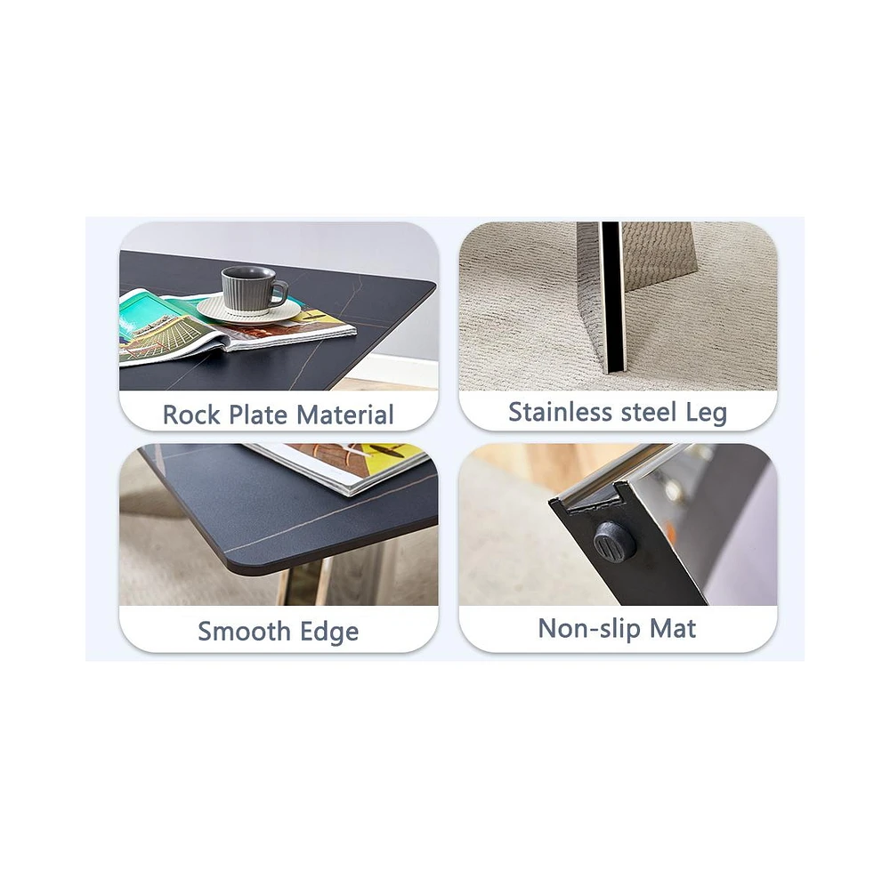 Black Marble Table and 4 Dark Gray Pu Chairs with Butterfly Legs