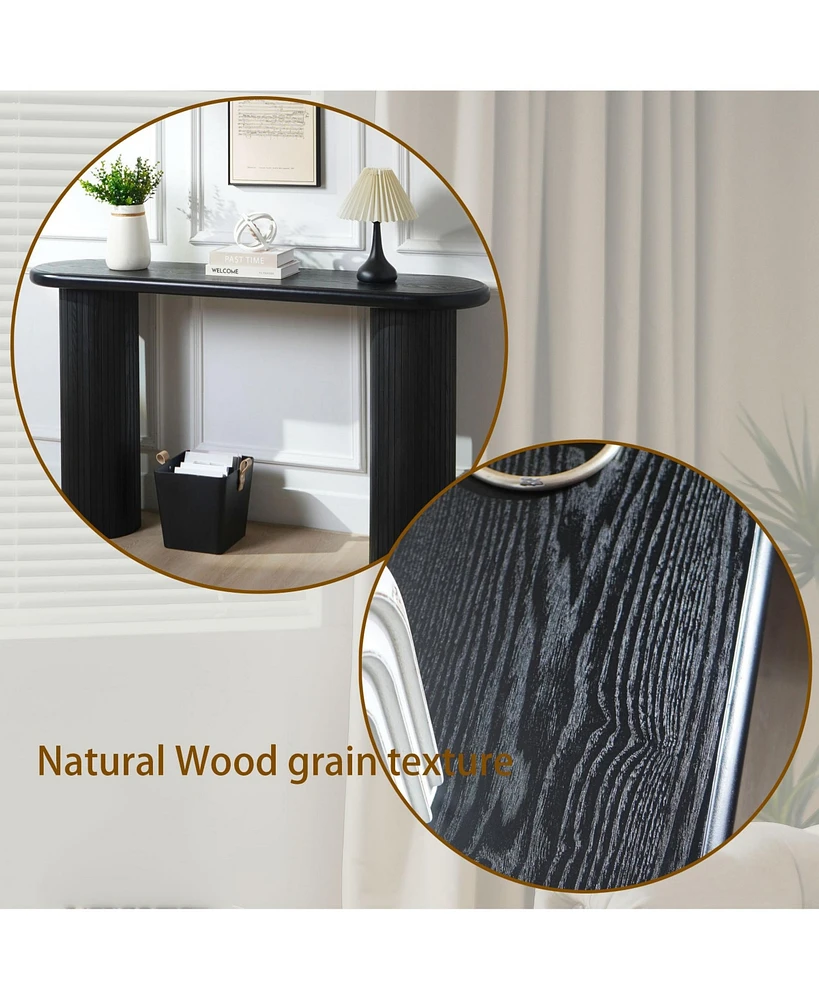 Black Fluted Console Table - 56" Entryway/Sofa Table for Living Room