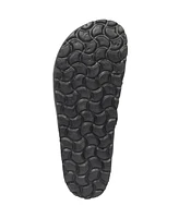 Stud strap clog with modern buckle.
