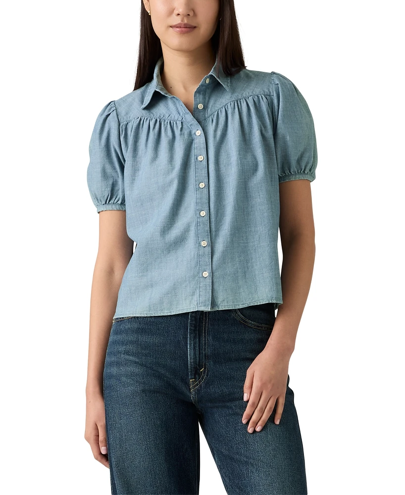 Levi's Women's Lea Printed Puff-Sleeve Slim-Fit Blouse