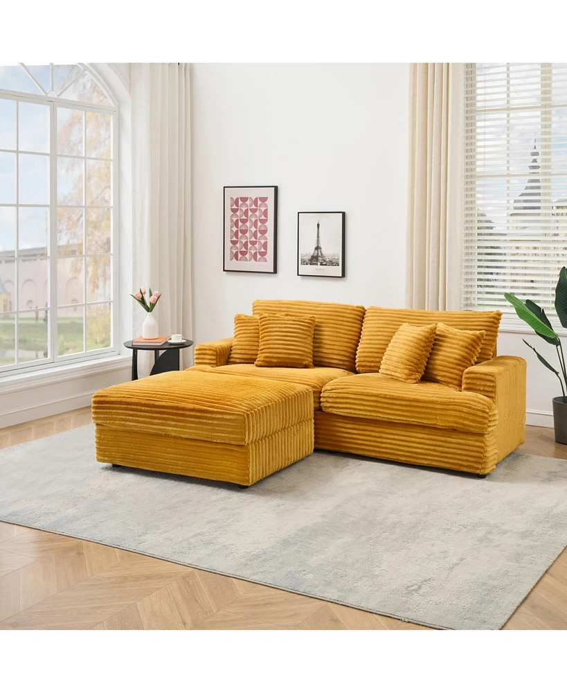 82 inches orange corduroy sofa, storage feet +4 throw pillows, create a living room, office fashion new darling!