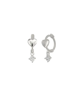 Spero London Heart Huggie Hoop Drop Earrings