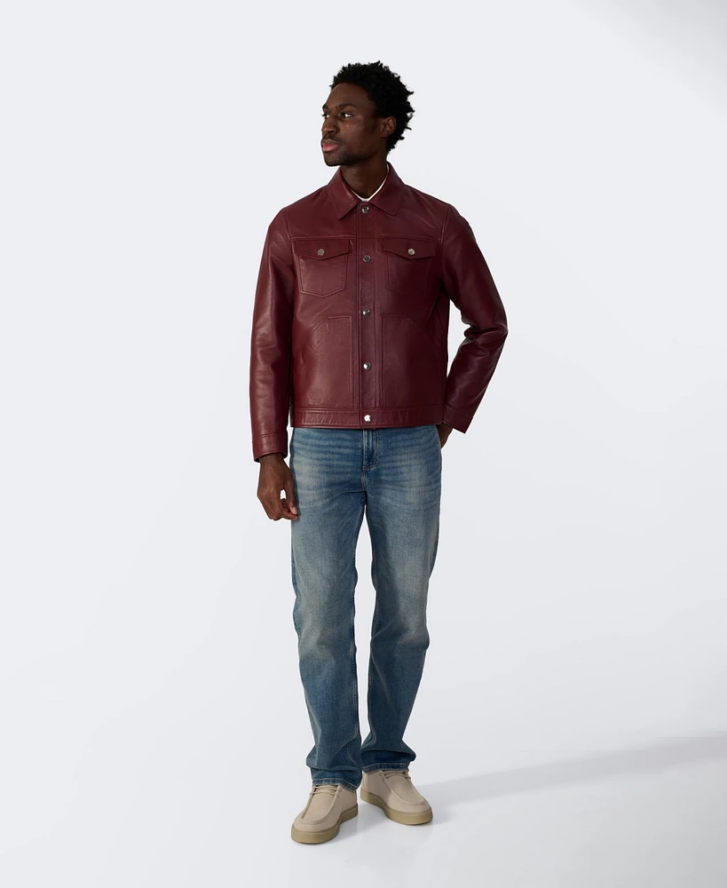 Furniq Uk Men's Leather Trucker Jacket