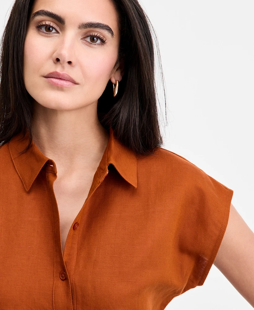 I.n.c. International Concepts Women's Linen-Blend Wrap Blouse, Exclusively at Macy's