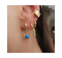 Spero London Blue Opal Northernstar Drop Hoop Earring Sterling Silver