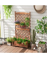 60 Inch Tall Raised Garden Bed with Diamond Lattice Trellis and Drainage Holes