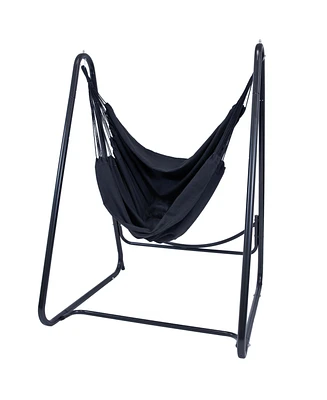 Indoor or Outdoor Hammock Chair with A-Frame Steel Stand - Anti-Tip Feet for Stability - Black