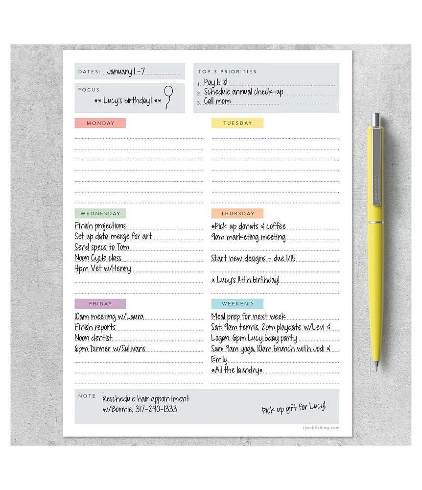 Simply Weekly Color Coded Task Pad