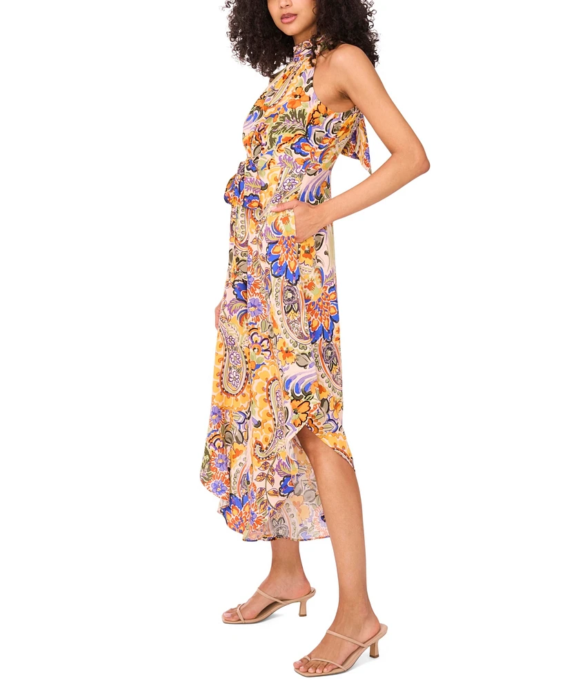 Msk Women's Printed Halter Asymmetrical-Hem Jumpsuit