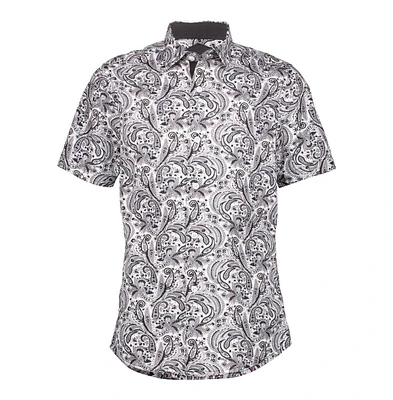 Elie Balleh Big Boys Black Paisley Slim Fit Short Sleeve Shirt