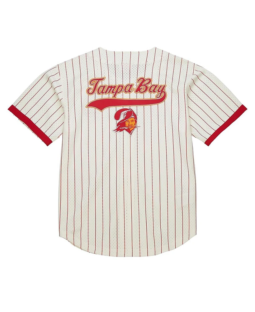 Mitchell & Ness Men's Cream Tampa Bay Buccaneers Final Seconds Vintage Logo Mesh Button-Up Shirt