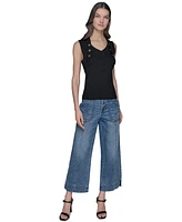 Karl Lagerfeld Paris Women's Ribbed Button-Front Sweater Tank Top