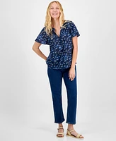 Style & Co Petite Printed Split-Neck Flutter-Sleeve Top, Exclusively at Macy's
