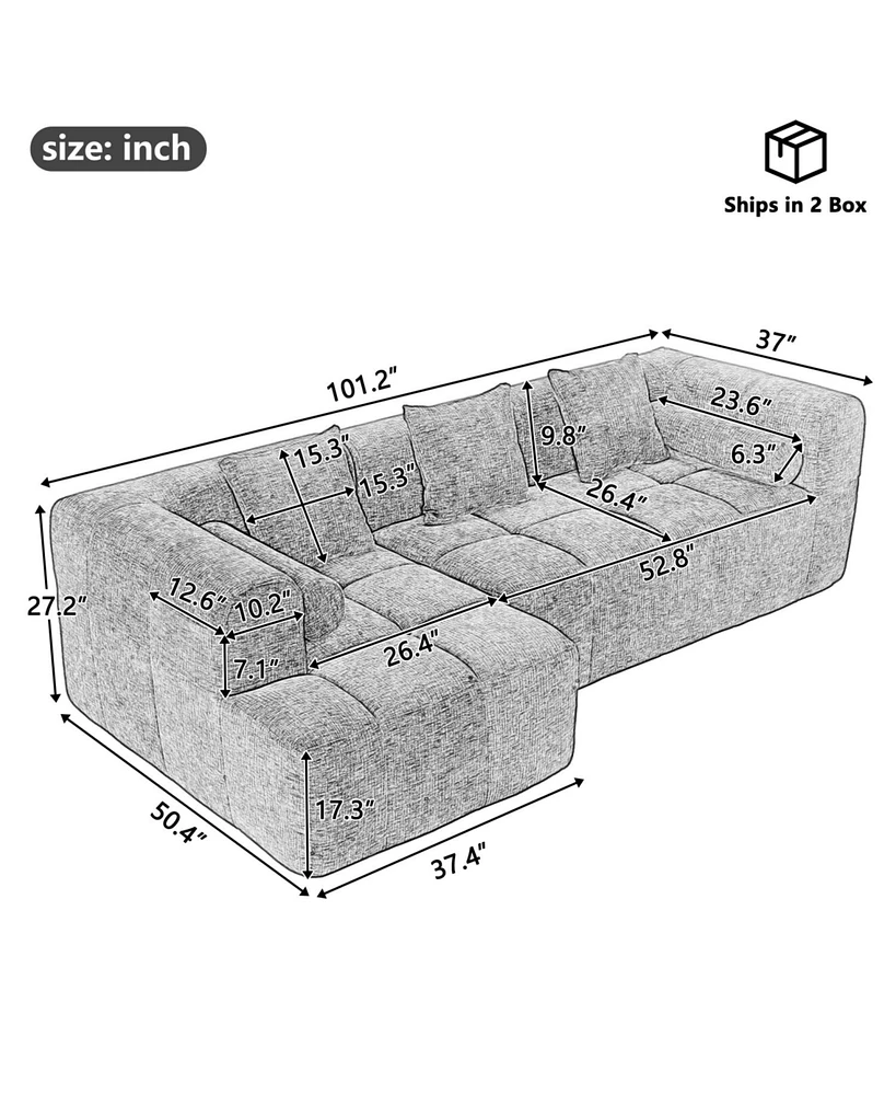 101" Sectional Sofa, Modular Couch, Deep Seating