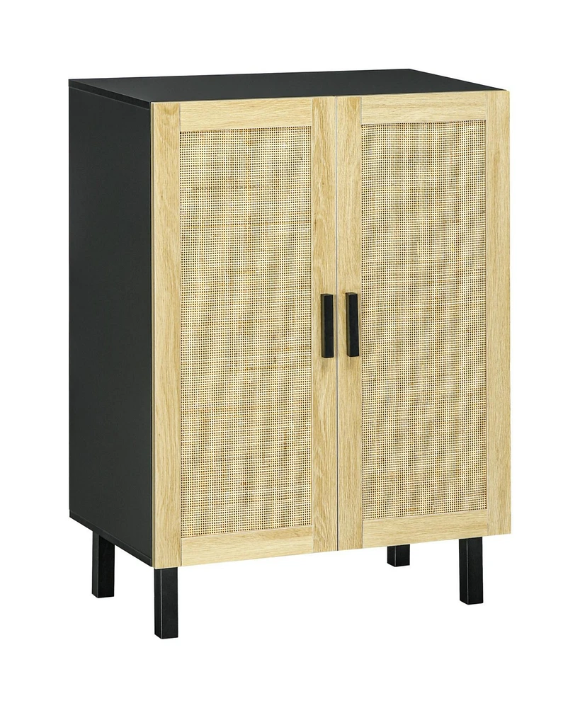 Sideboard Buffet Cabinet, Kitchen Cabinet, Coffee Bar Cabinet with 2 Rattan Doors and Adjustable Shelves