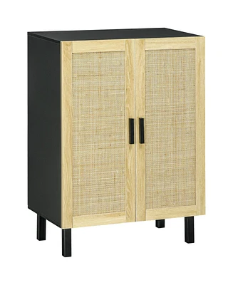 Sideboard Buffet Cabinet, Kitchen Cabinet, Coffee Bar Cabinet with 2 Rattan Doors and Adjustable Shelves