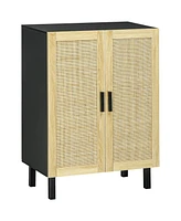 Sideboard Buffet Cabinet, Kitchen Cabinet, Coffee Bar Cabinet with 2 Rattan Doors and Adjustable Shelves