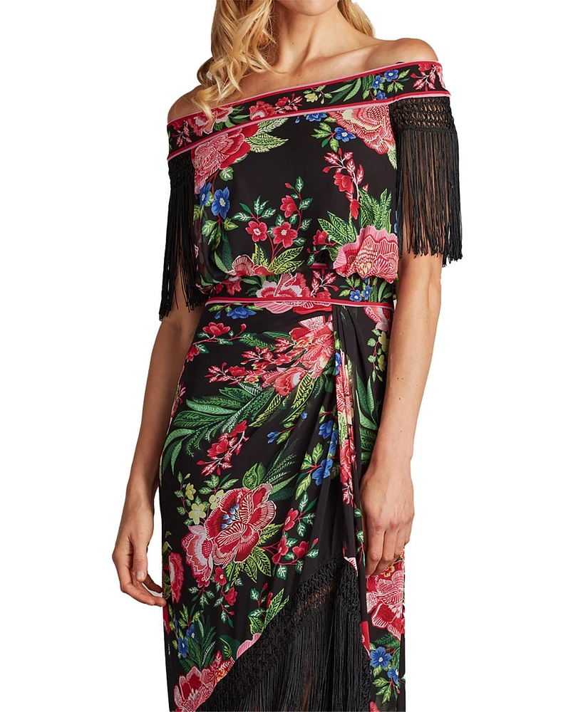 Tadashi Shoji Women's Kaiser Floral Fringe Midi Dress