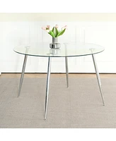 Glass Dining Set (7pc): Round Table, White Chairs