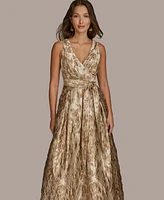 Donna Karan New York Women's Metallic-print Surplice Neck Gown