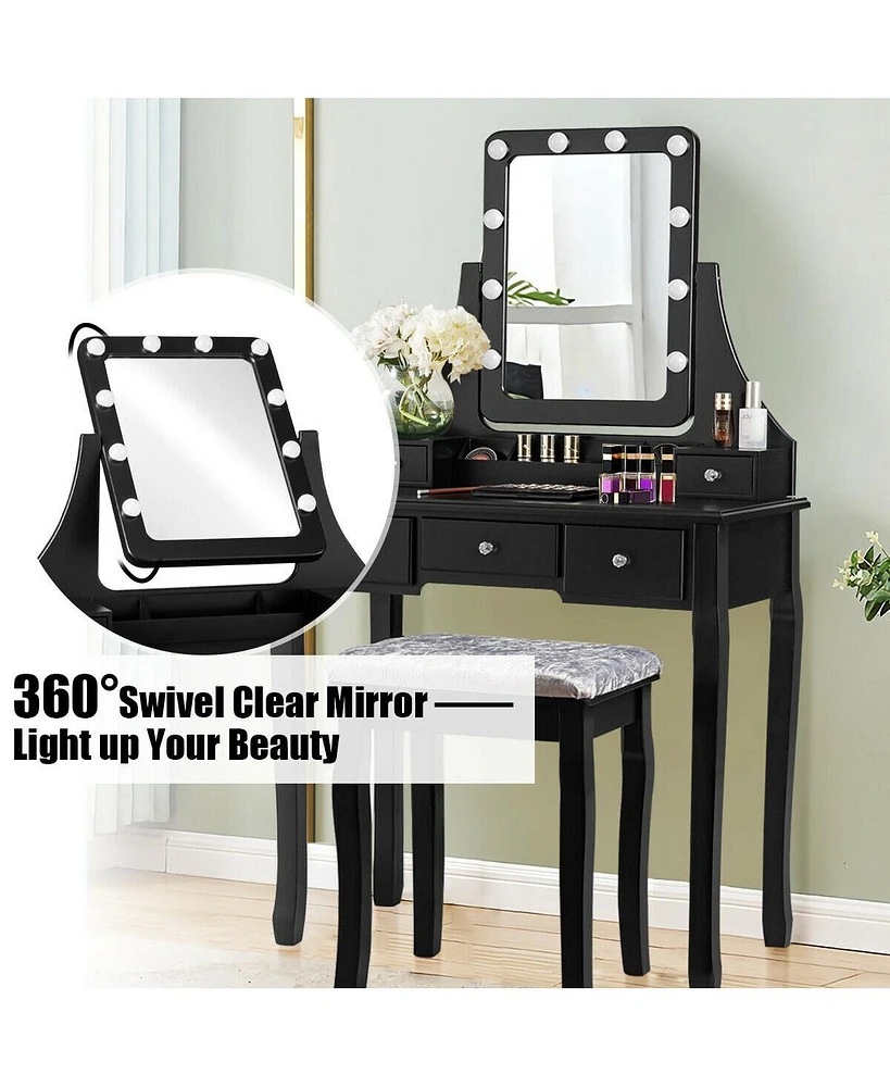 Vanity Dressing Table Set with 10 Dimmable Bulbs and Cushioned Stool