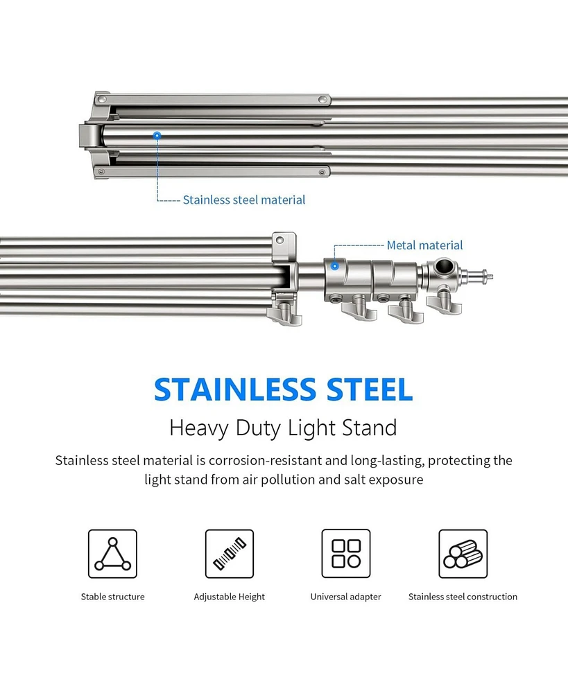 Neewer 79"/2m Stainless Steel Light Stand, Spring Cushioned Heavy Duty Photography Tripod Stand with 1/4” to 3/8” Universal Screw A