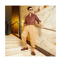 Campus Sutra Men's Khaki Beige Panelled Gurkha Trousers