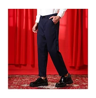 Campus Sutra Men's Prussian Blue Tailored Linen-Blend Trousers