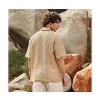 Campus Sutra Men's Buff Beige Lozenge Oversized Polo T-Shirt
