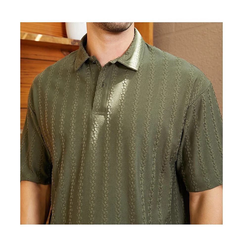 Campus Sutra Men's Army Green Spiralknot-Tactile Oversized Polo T-Shirt