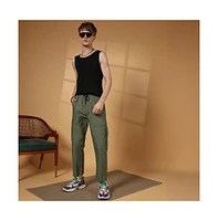 Campus Sutra Men's Olive Green Solid Utility Trousers