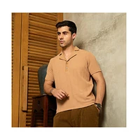 Campus Sutra Men's Peanut Brown Rope-Tactile Cuban Polo T-Shirt