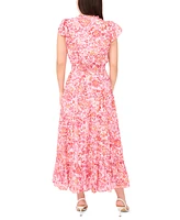 Sam & Jess Petite Printed V-Neck Smocked-Waist Maxi Dress