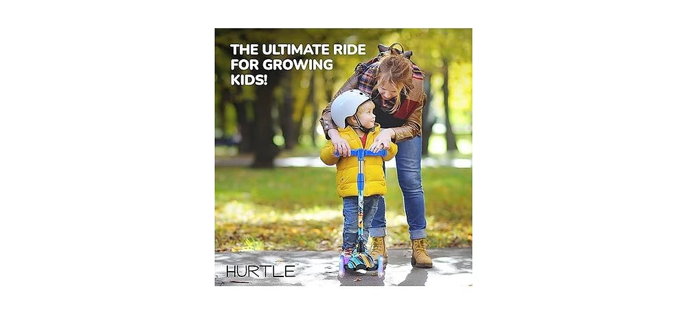 Hurtle 3-Wheel Mini Kickboard Scooter for Kids - Adjustable Handlebar, Led Light-Up Wheels, Ages 2-5