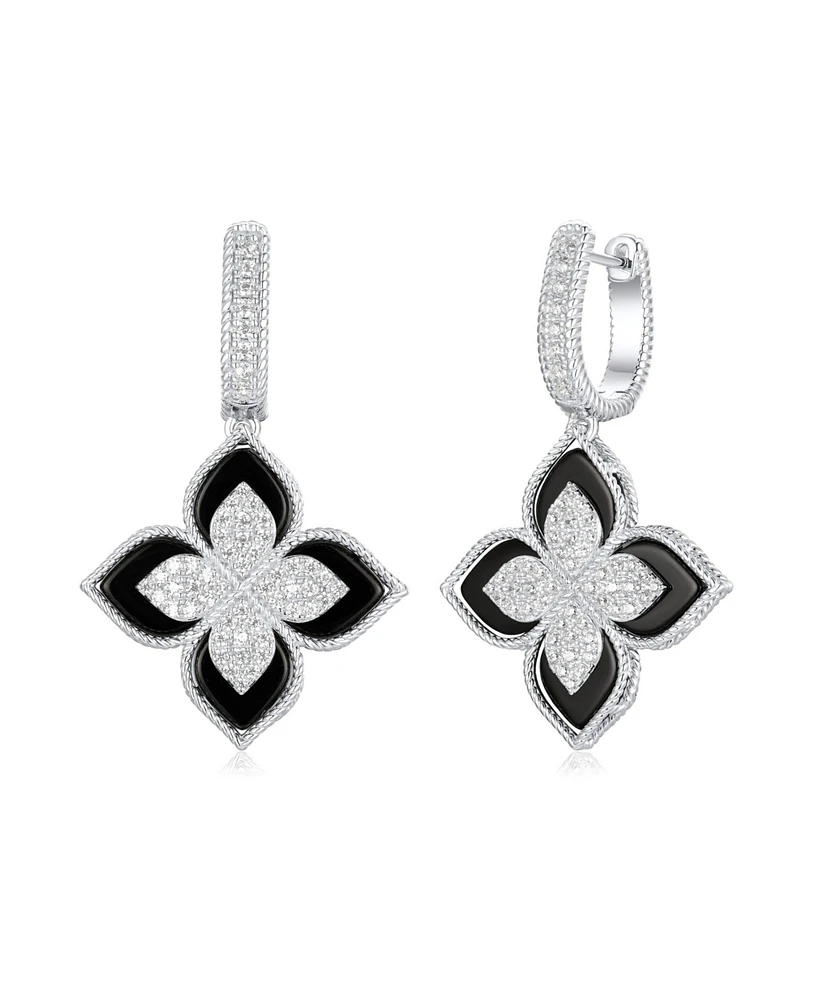 Suzy Levian Sterling Silver Cubic Zirconia Flower Clover Hanging Earrings