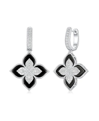 Suzy Levian Sterling Silver Cubic Zirconia Flower Clover Hanging Earrings