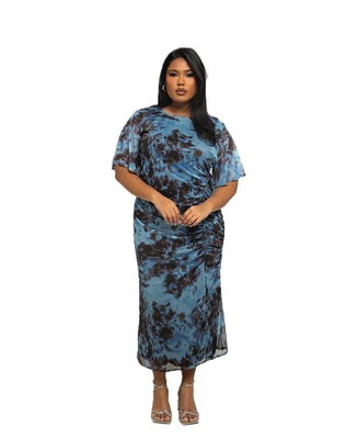 Fashion-szn Curve Women's Abstract Print Mesh Midi Dress