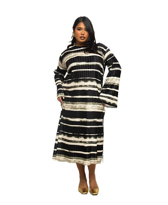 Fashion-szn Curve Women's Striped Plisse Midi Dress